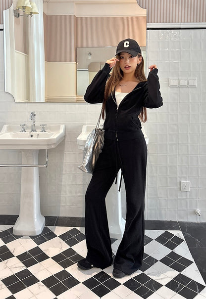 Casual Hoodie + Flared Wide-leg Pants Set