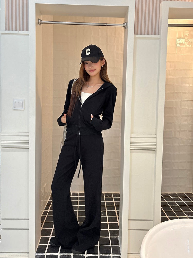 Casual Hoodie + Flared Wide-leg Pants Set
