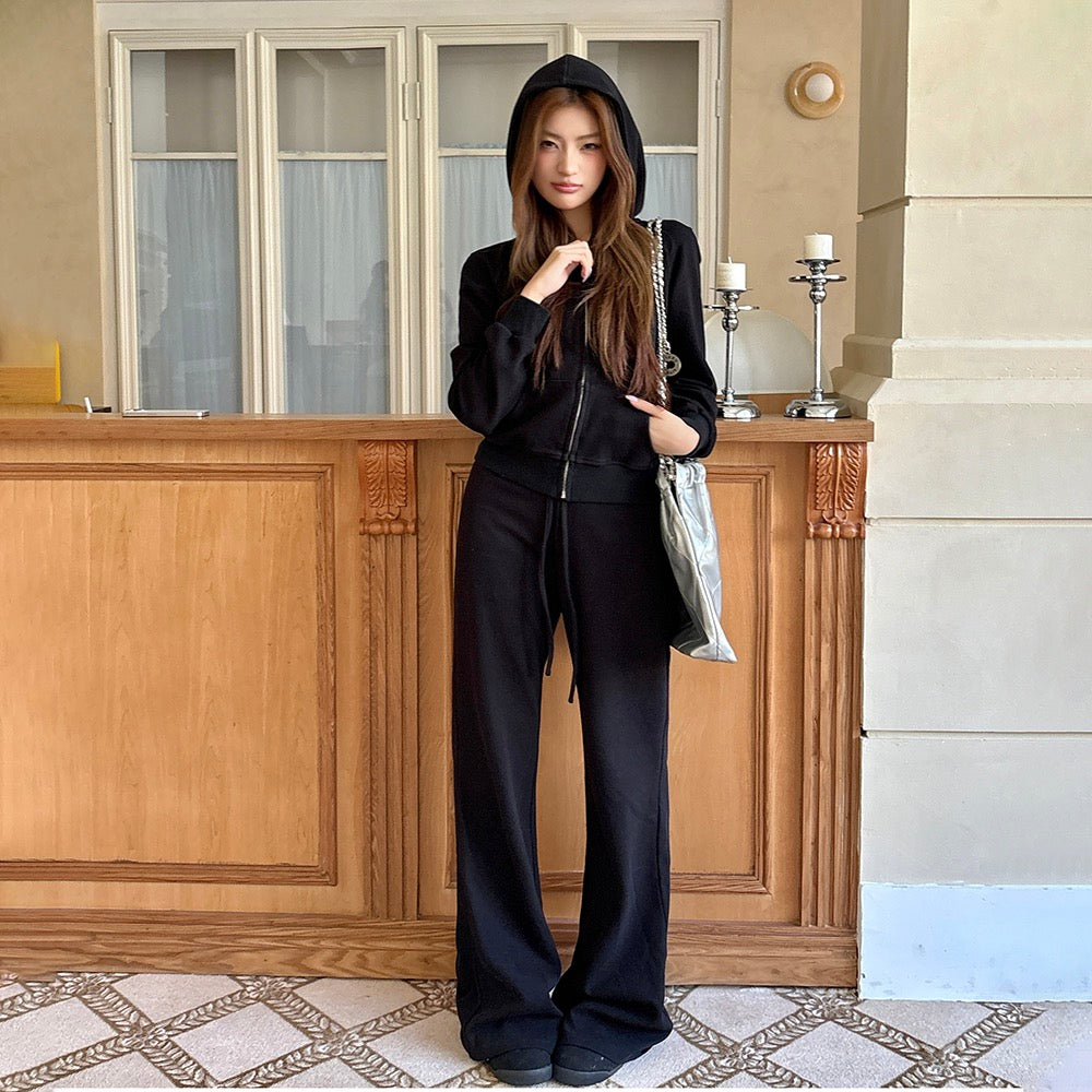 Casual Hoodie + Flared Wide-leg Pants Set