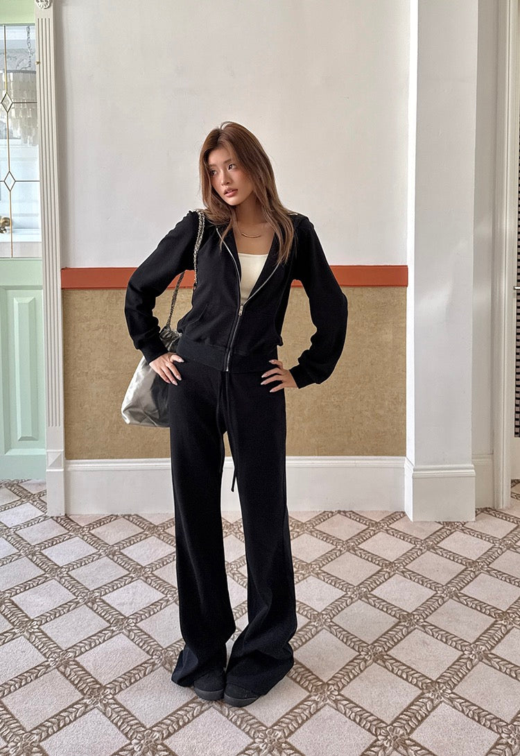 Casual Hoodie + Flared Wide-leg Pants Set