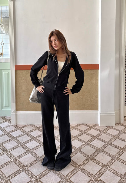 Casual Hoodie + Flared Wide-leg Pants Set