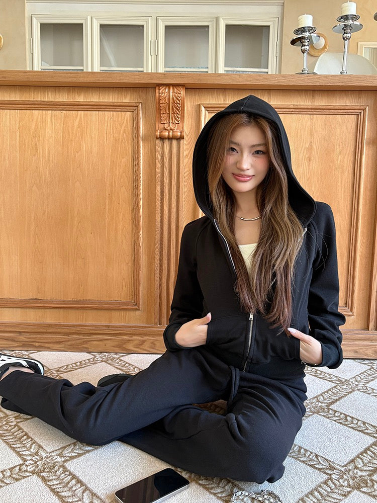 Casual Hoodie + Flared Wide-leg Pants Set