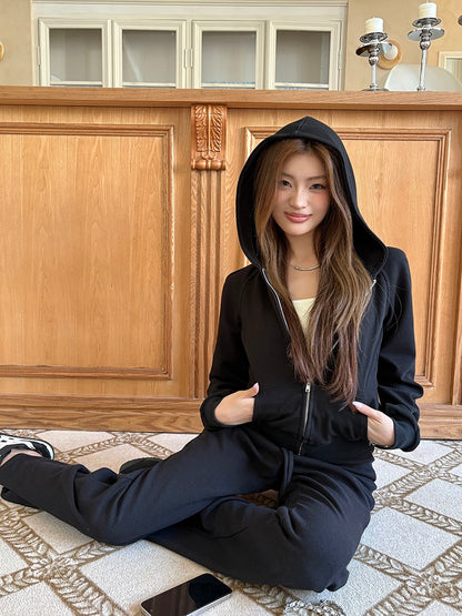 Casual Hoodie + Flared Wide-leg Pants Set