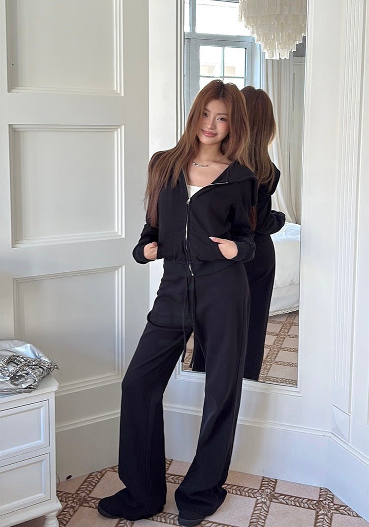 Casual Hoodie + Flared Wide-leg Pants Set