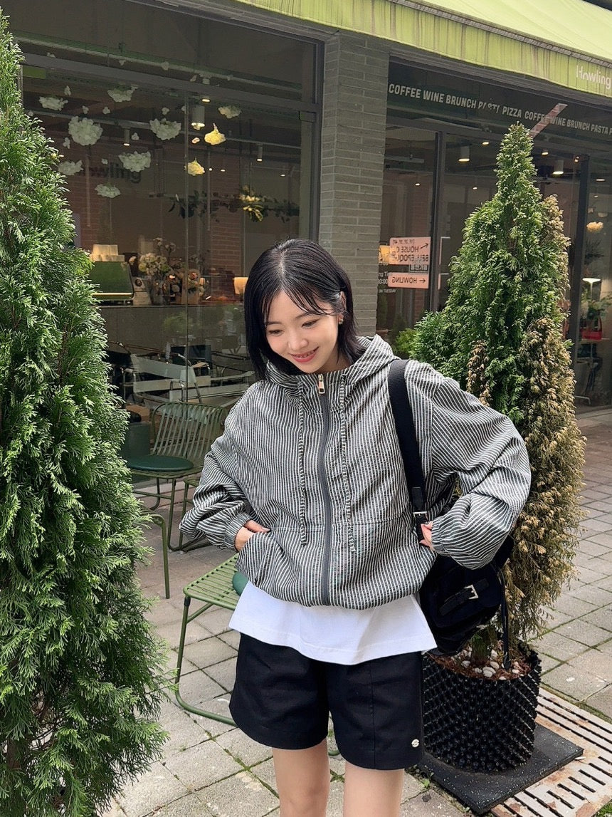 Striped Hooded Short Jacket
