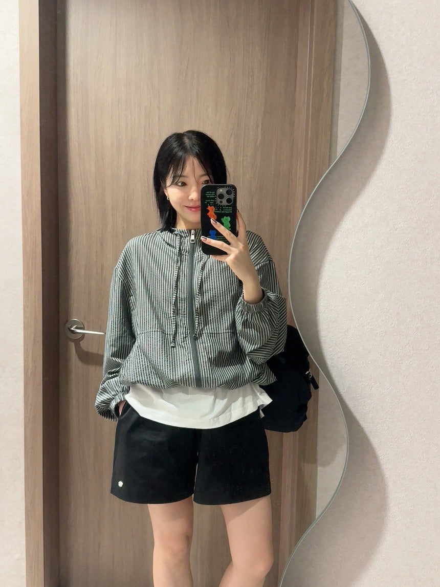 Striped Hooded Short Jacket