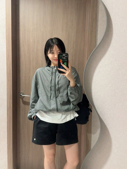 Striped Hooded Short Jacket