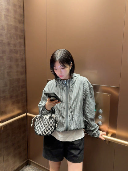 Striped Hooded Short Jacket