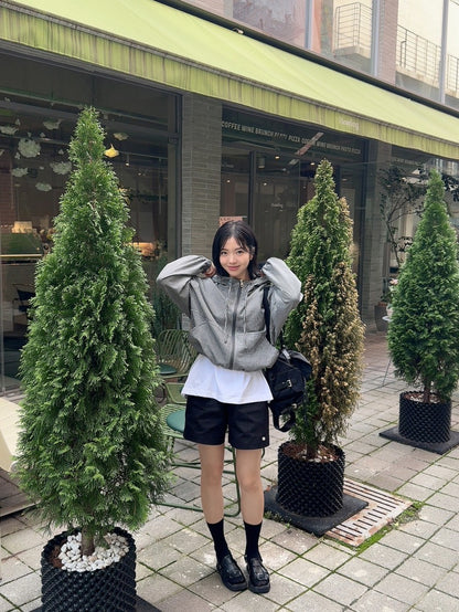 Striped Hooded Short Jacket