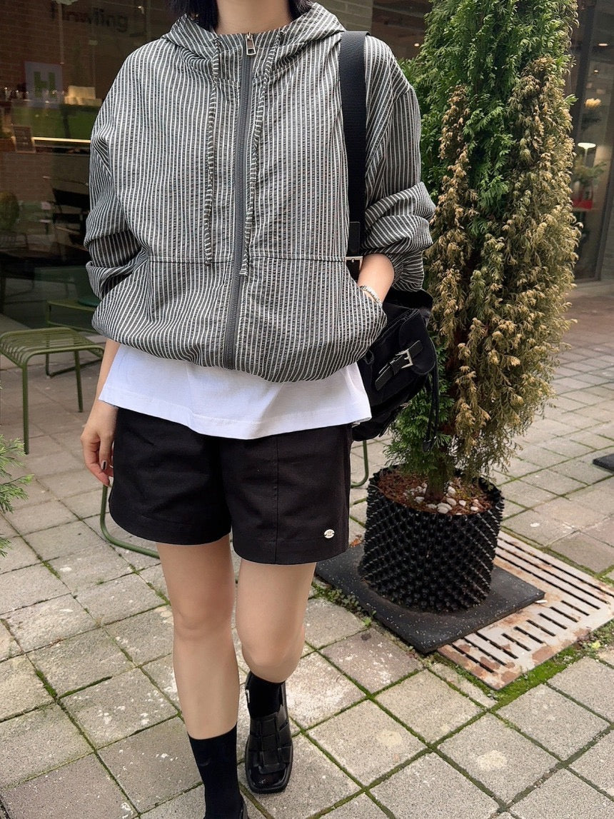 Striped Hooded Short Jacket
