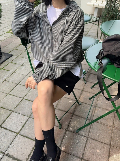 Striped Hooded Short Jacket