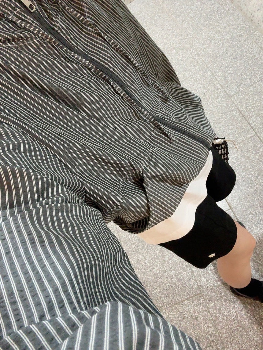 Striped Hooded Short Jacket