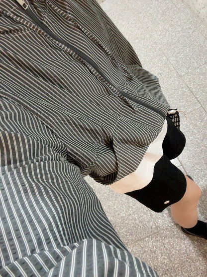 Striped Hooded Short Jacket