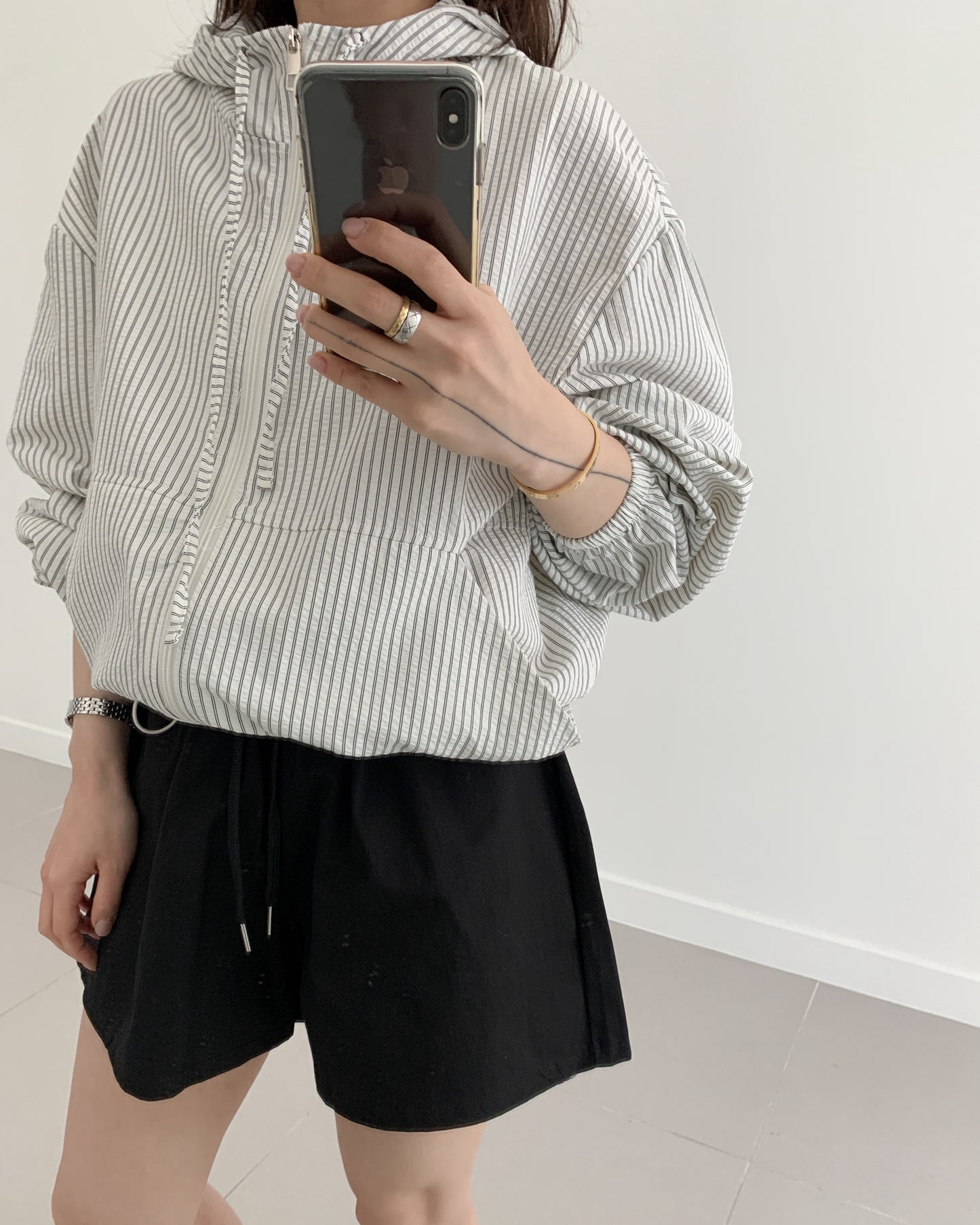 Striped Hooded Short Jacket