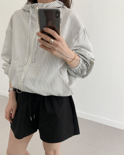 Striped Hooded Short Jacket