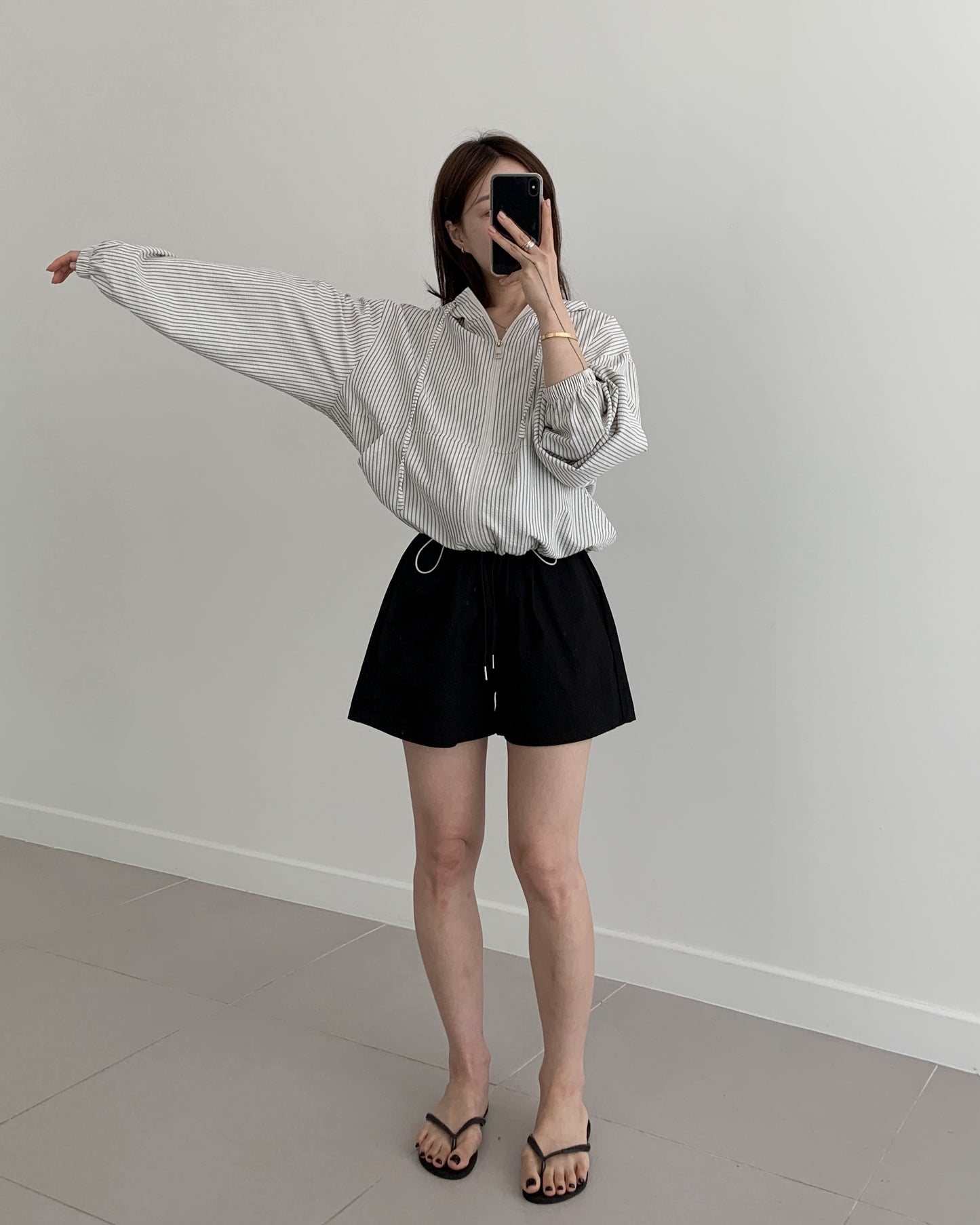 Striped Hooded Short Jacket