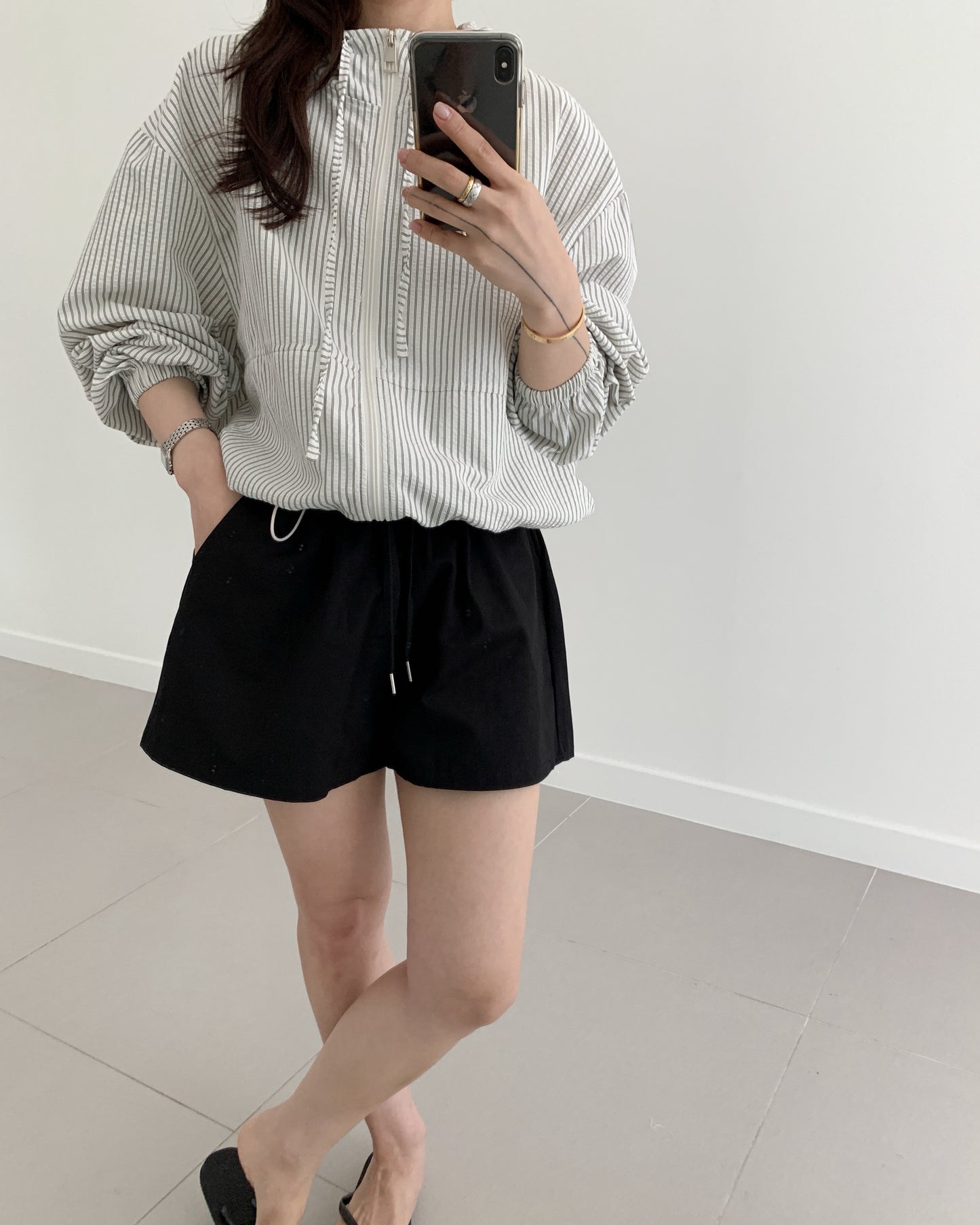 Striped Hooded Short Jacket