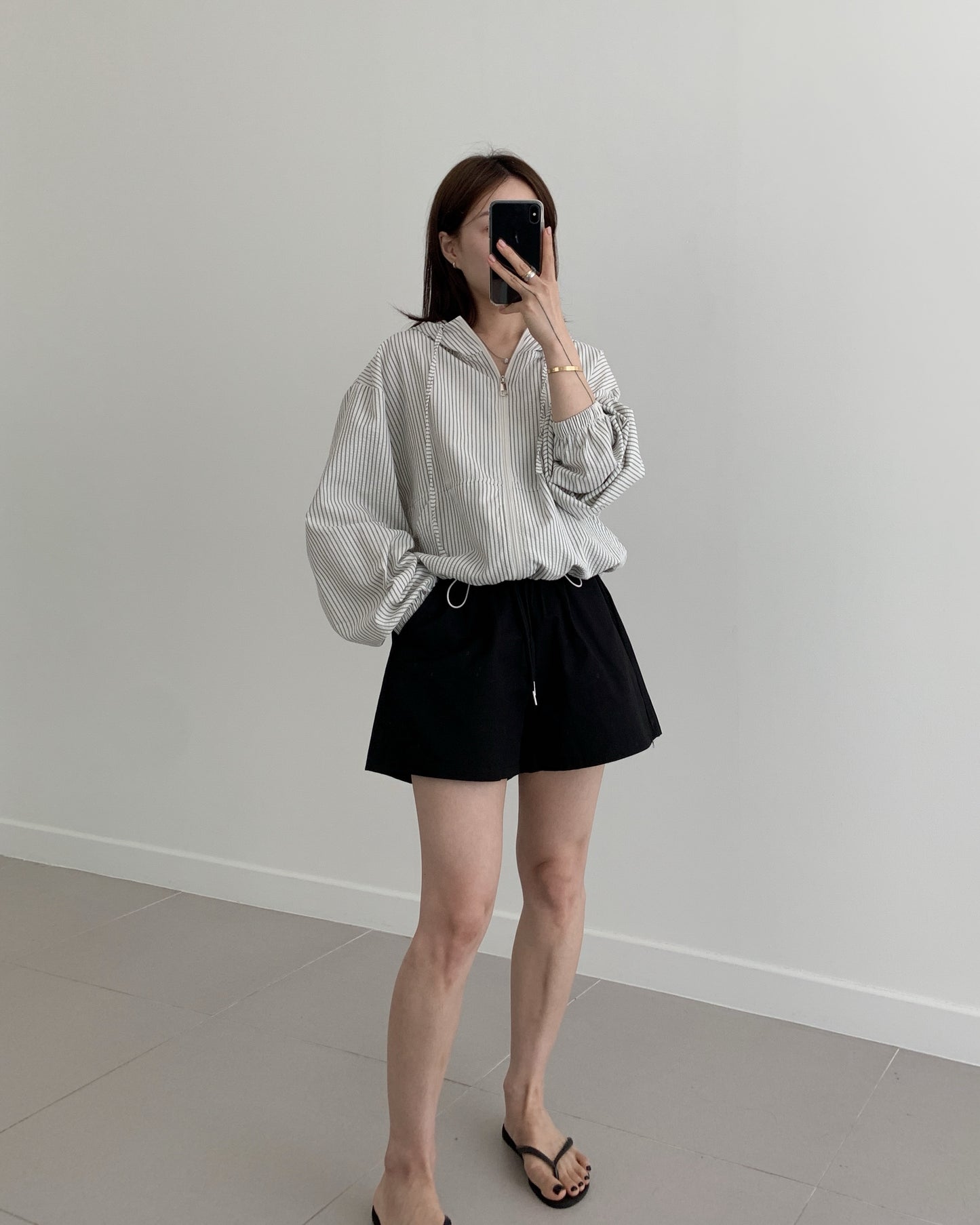 Striped Hooded Short Jacket