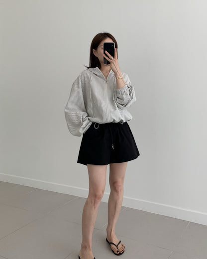 Striped Hooded Short Jacket