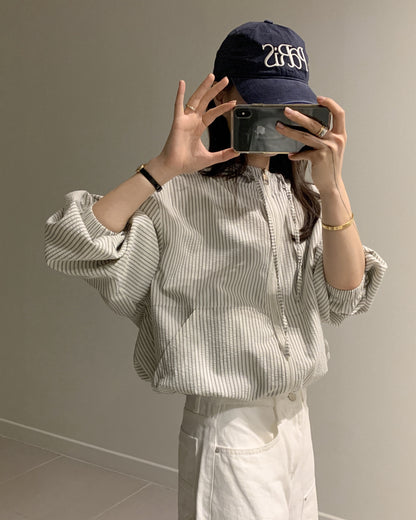 Striped Hooded Short Jacket