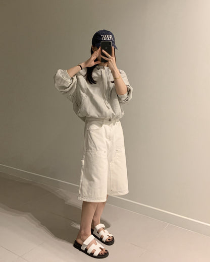 Striped Hooded Short Jacket