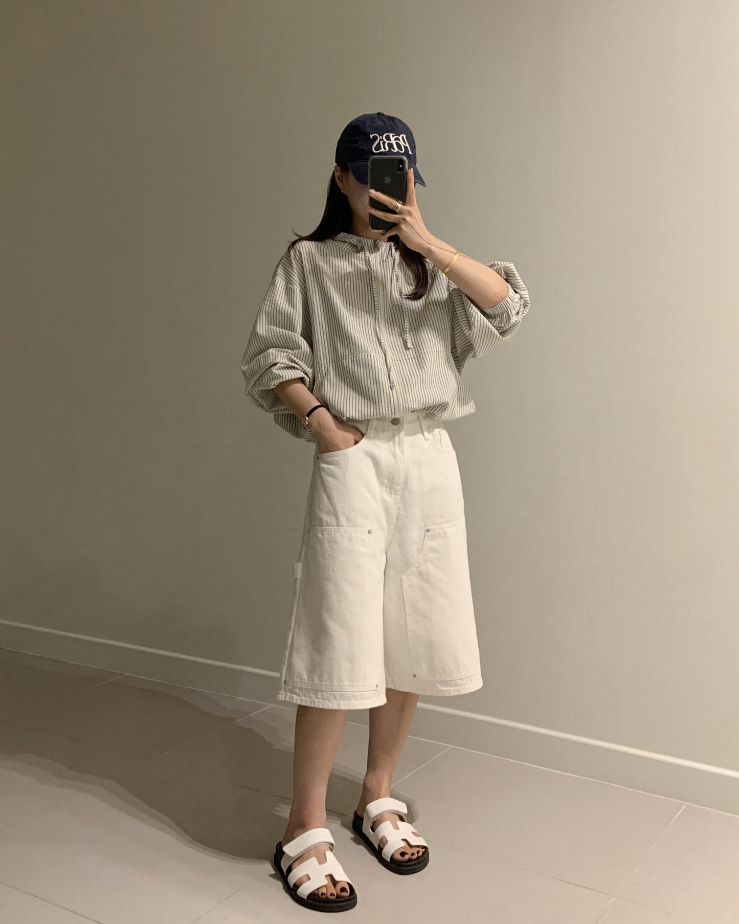 Striped Hooded Short Jacket