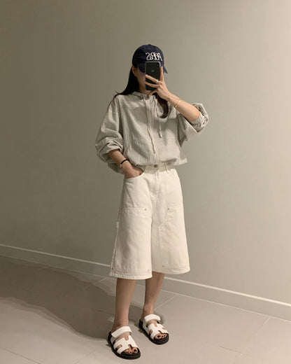 Striped Hooded Short Jacket