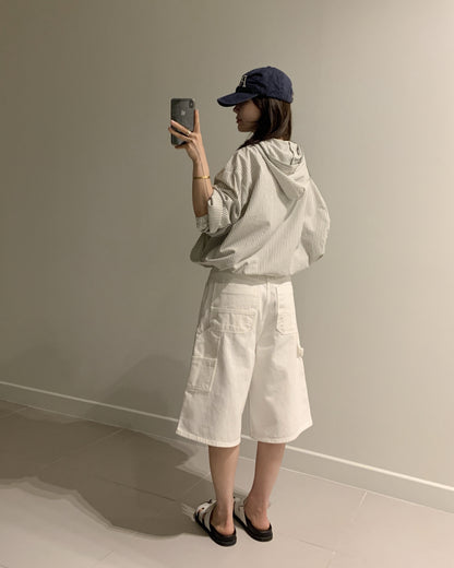 Striped Hooded Short Jacket