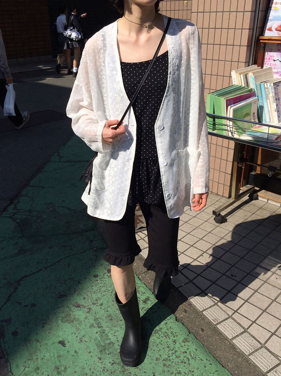 刺繡花朵防曬V領外套