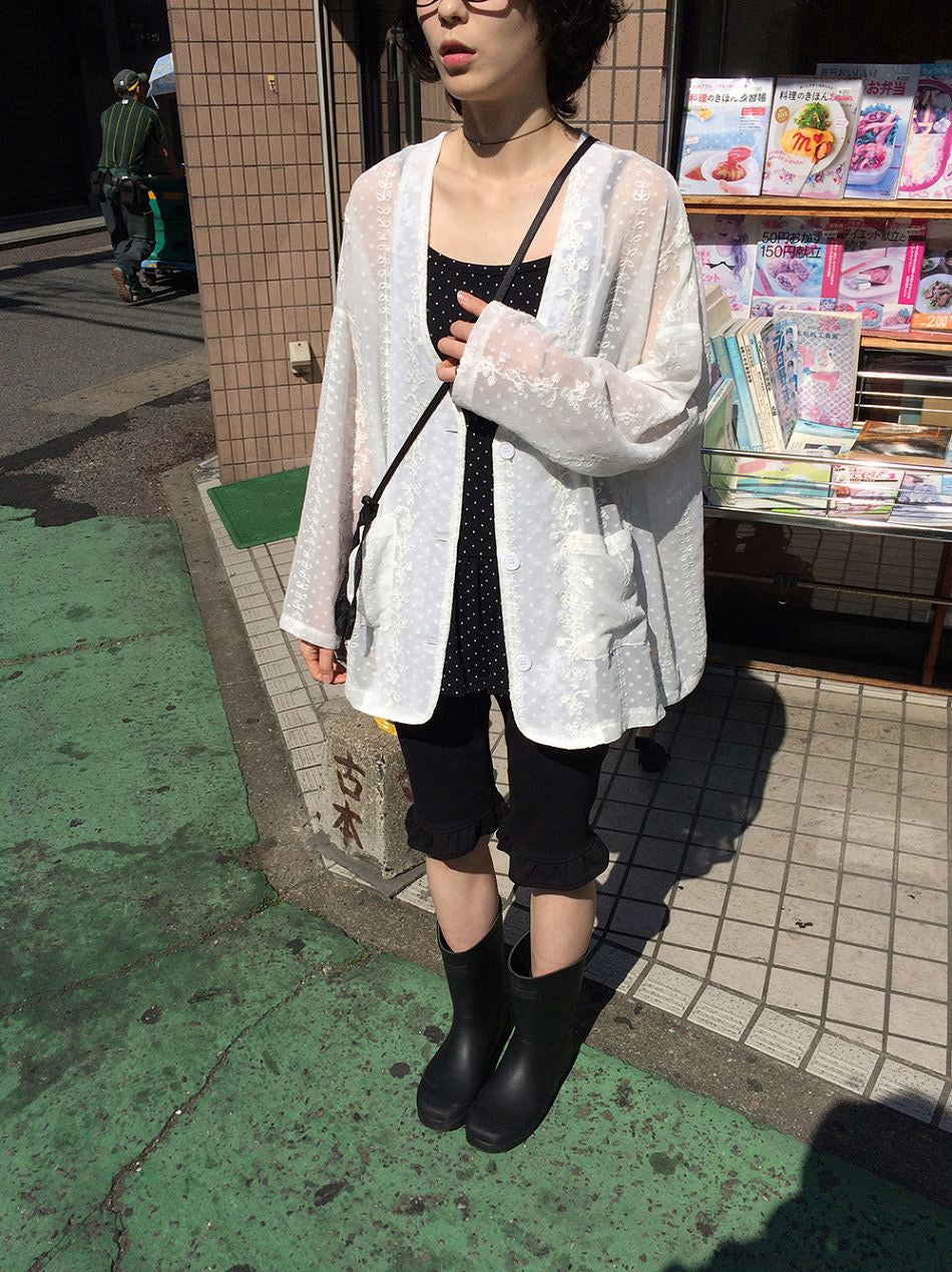 刺繡花朵防曬V領外套