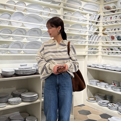 寬鬆條紋Polo針織top