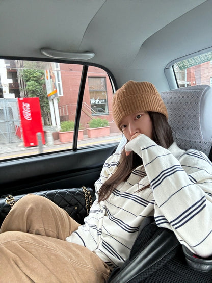 寬鬆條紋Polo針織top