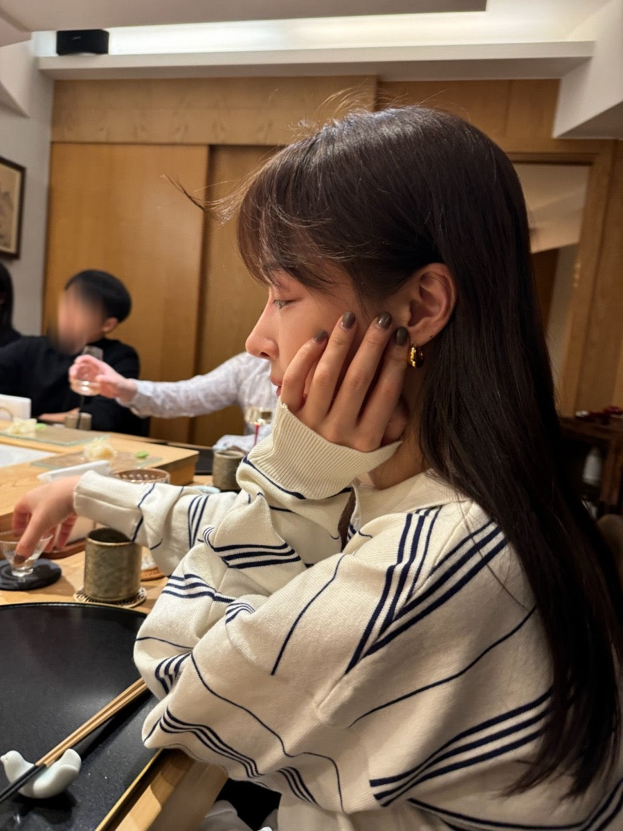 寬鬆條紋Polo針織top