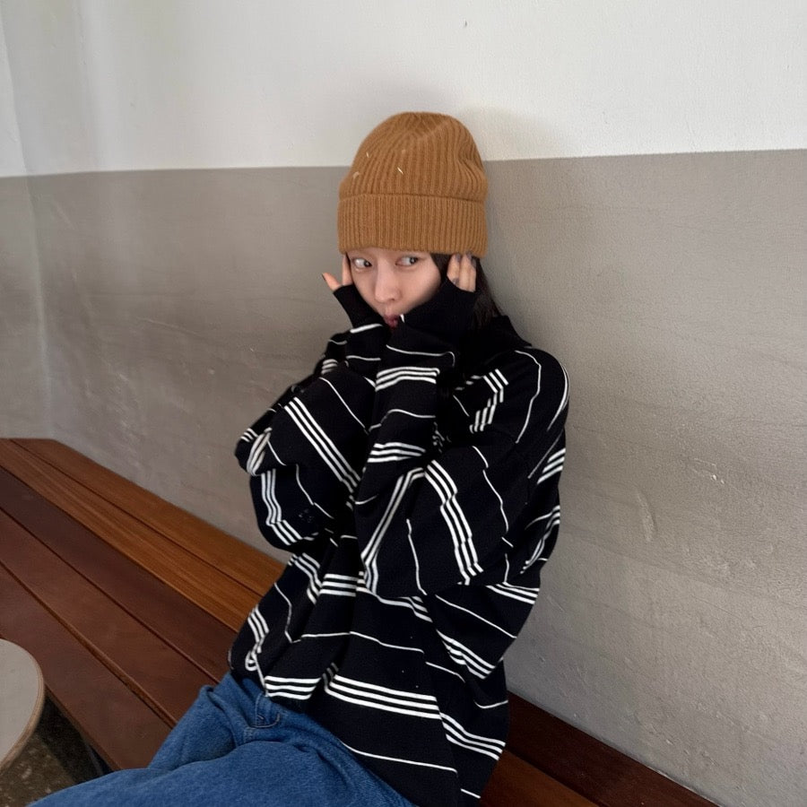 寬鬆條紋Polo針織top