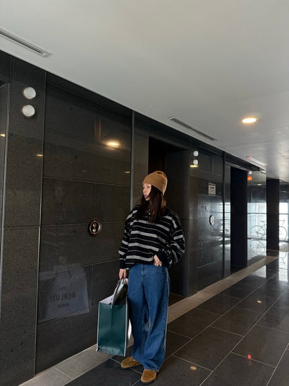 寬鬆條紋Polo針織top