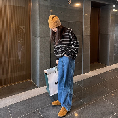 寬鬆條紋Polo針織top