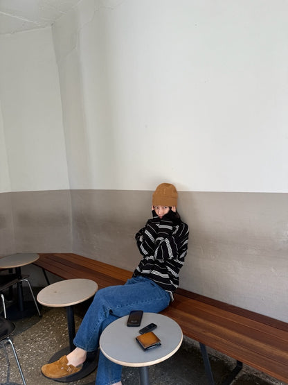 寬鬆條紋Polo針織top