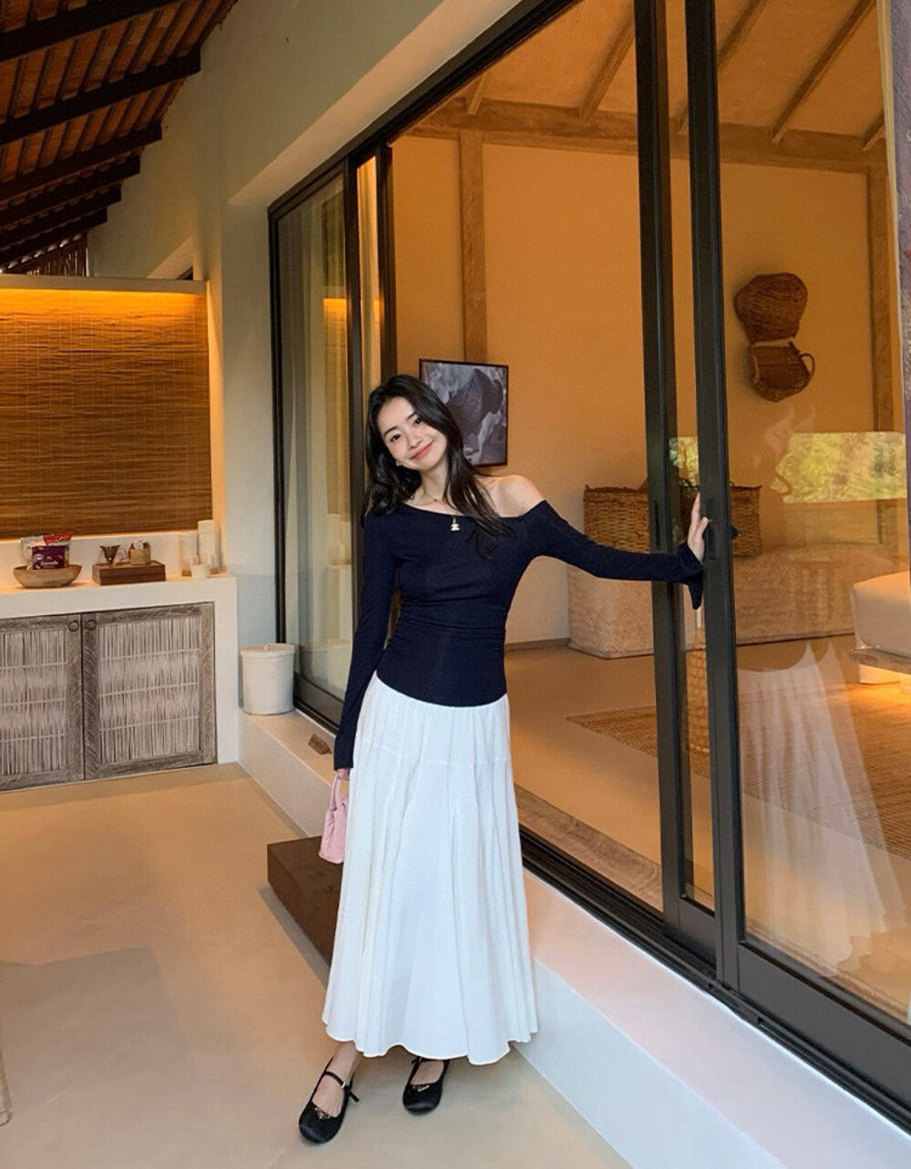 Asymmetrical Shoulder Slim Fit Knit Top