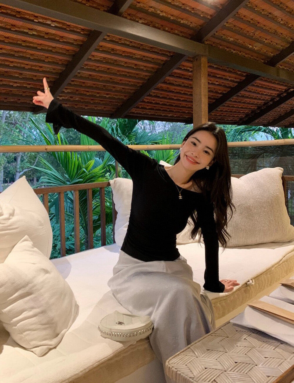 Asymmetrical Shoulder Slim Fit Knit Top