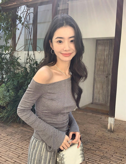 Asymmetrical Shoulder Slim Fit Knit Top