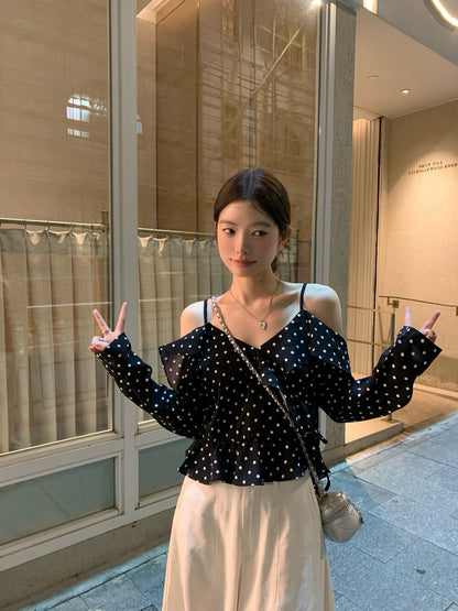 Off-shoulder Polka Dot Chic Blouse