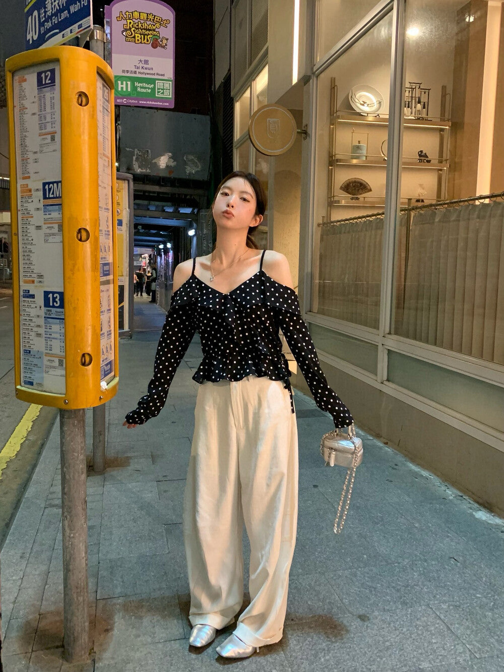 Off-shoulder Polka Dot Chic Blouse