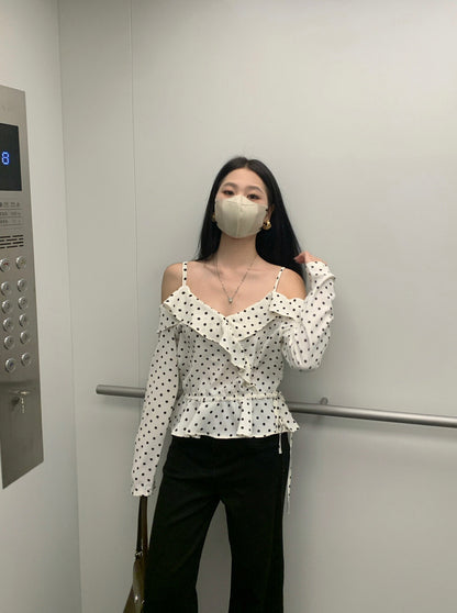 Off-shoulder Polka Dot Chic Blouse