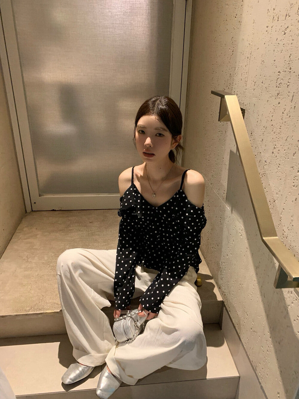 Off-shoulder Polka Dot Chic Blouse