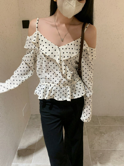 Off-shoulder Polka Dot Chic Blouse