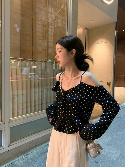 Off-shoulder Polka Dot Chic Blouse