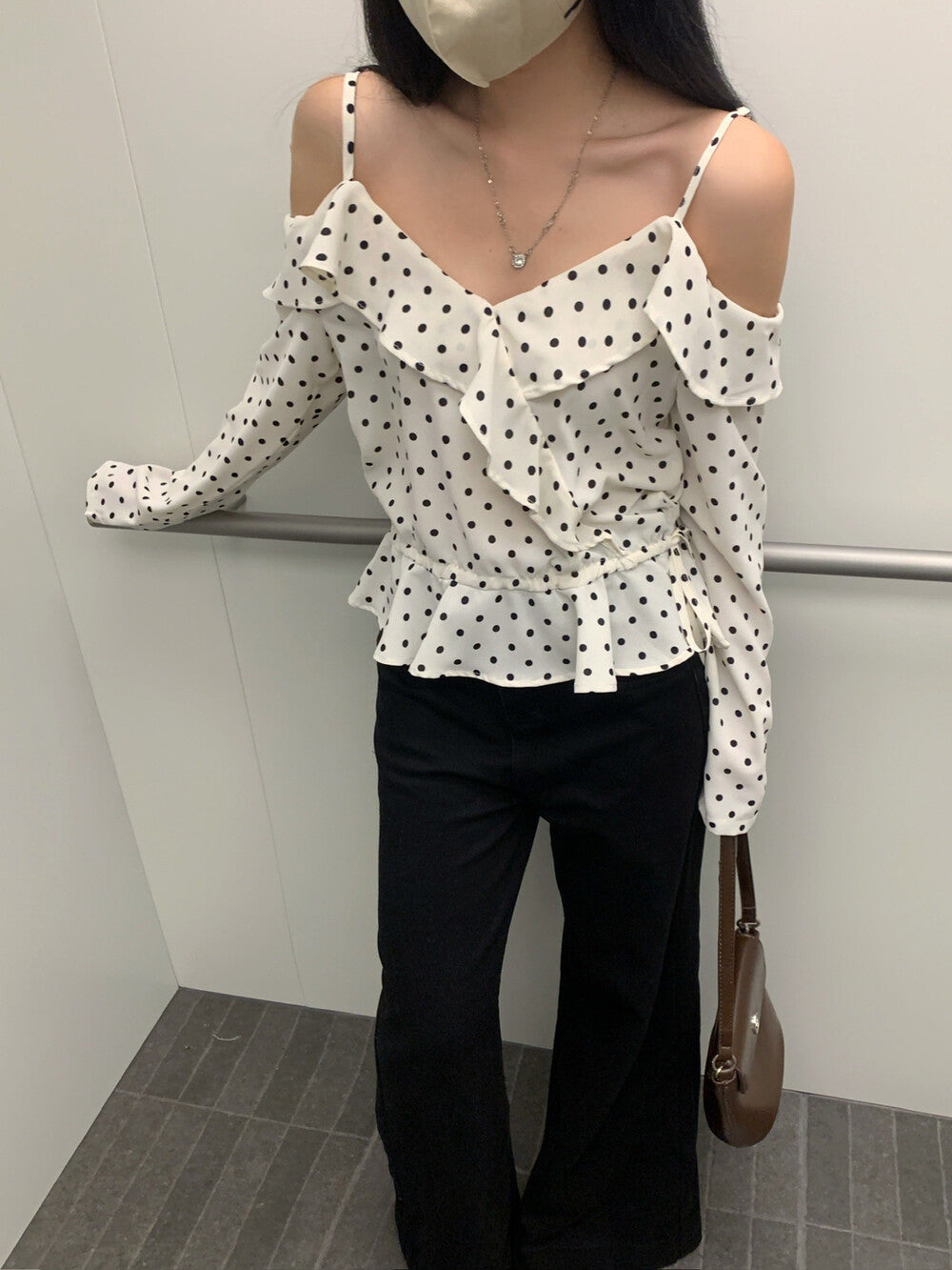 Off-shoulder Polka Dot Chic Blouse