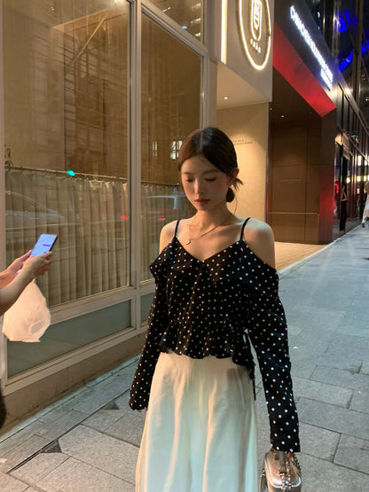 Off-shoulder Polka Dot Chic Blouse