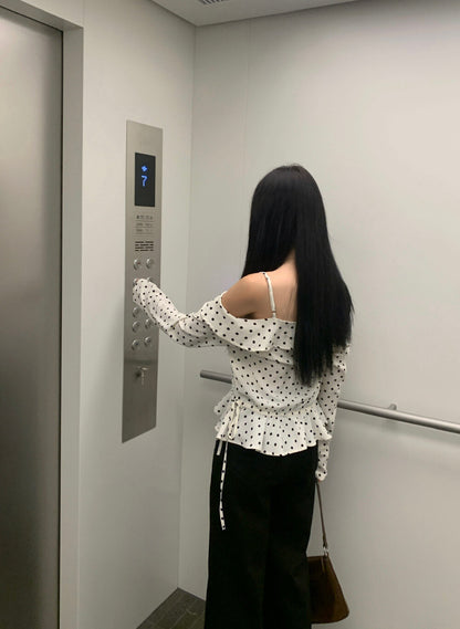 Off-shoulder Polka Dot Chic Blouse