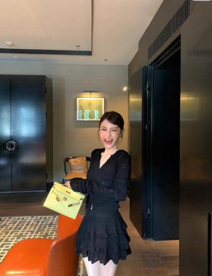 フード付き長袖ニットカーディガン+スカートセット